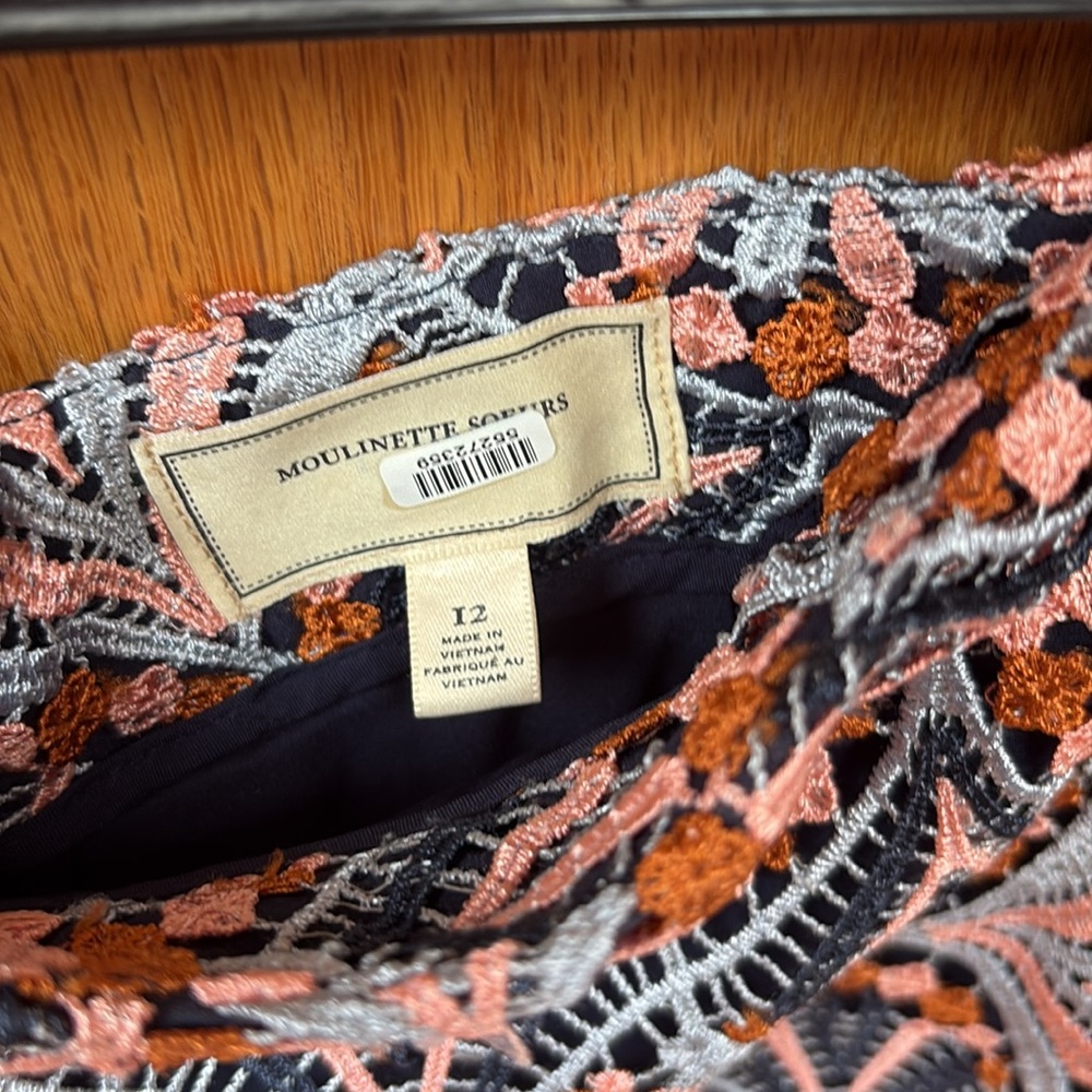 Anthropologie Moulinette Soeurs Svetla Pink Navy Lace Pencil Skirt 12 - Picture 7 of 8